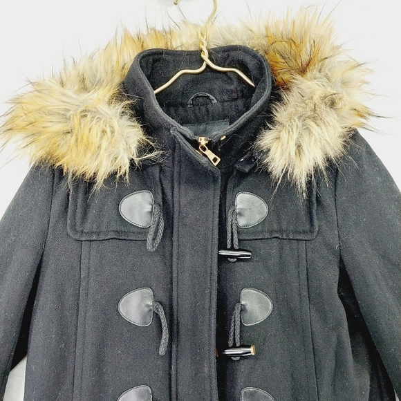 Sam Edelman Black Faux Fur Trim Hooded Down Parka Coat Pea Jacket Z68 - Picture 2 of 7